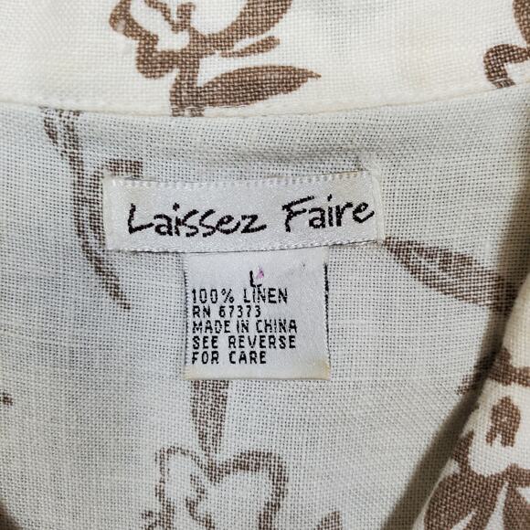 Laissez Faire Top Womens Linen Button Front Floral Lagenlook Collared Beachy - Picture 2 of 8